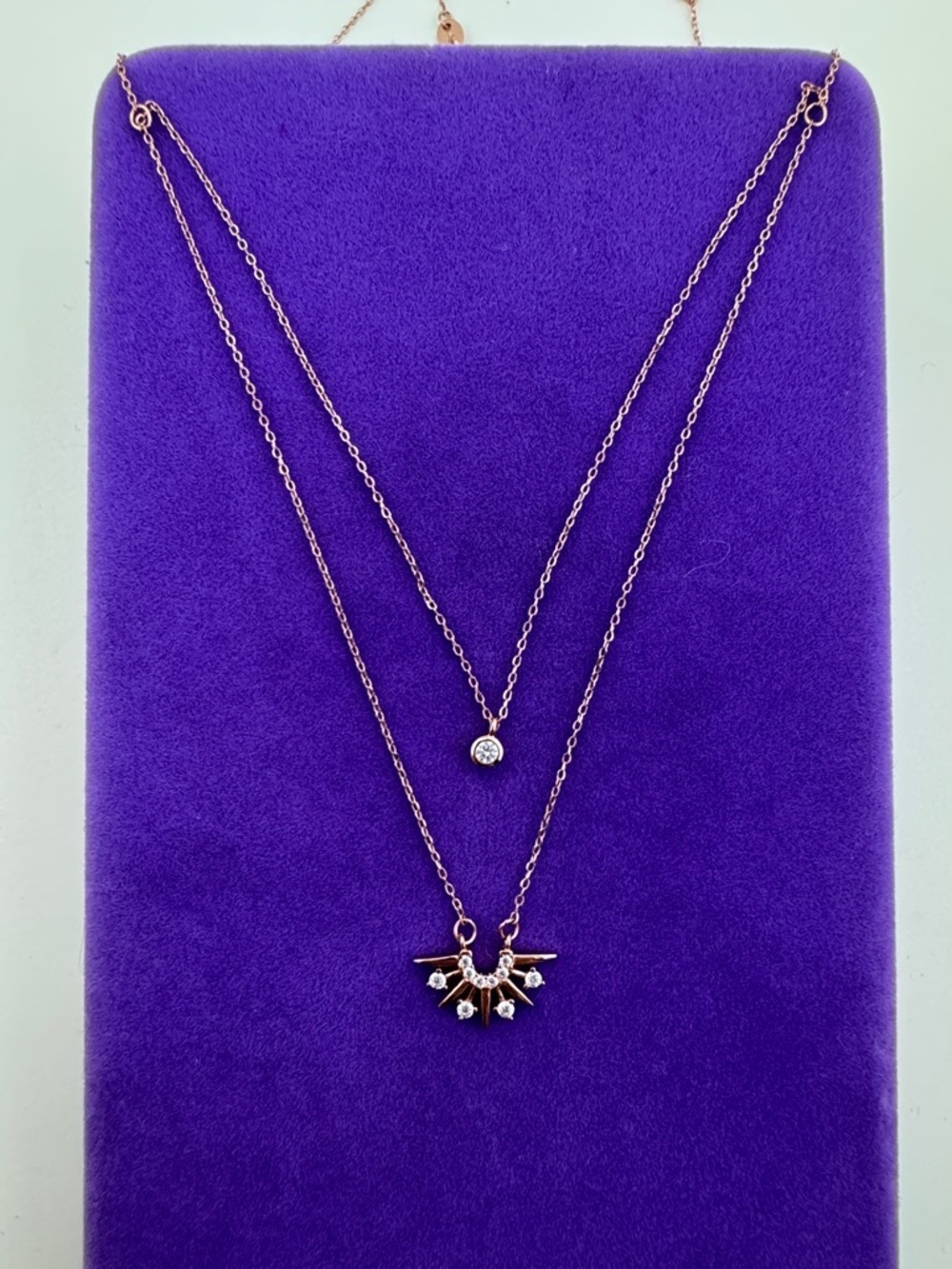 💛 Classic 925 Rose Gold Layered Starburst & Solitaire Necklace